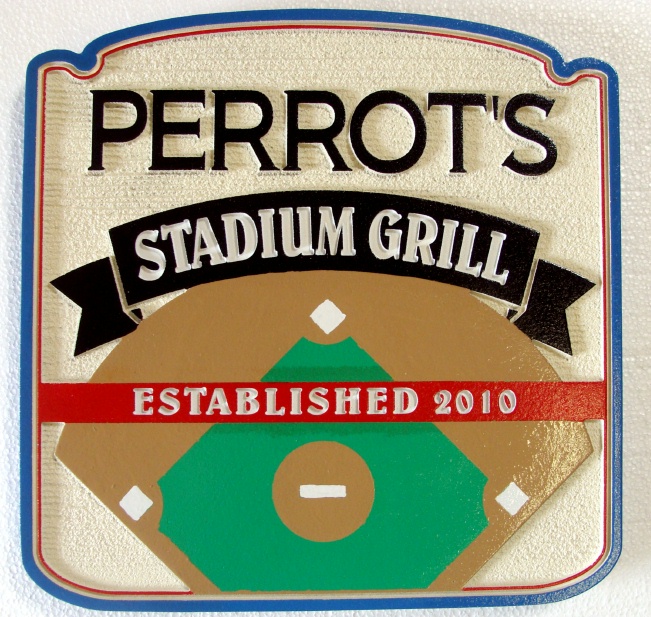 Y27315 - Carved Baseball Diamond Sports Bar &amp; Grill  Sign