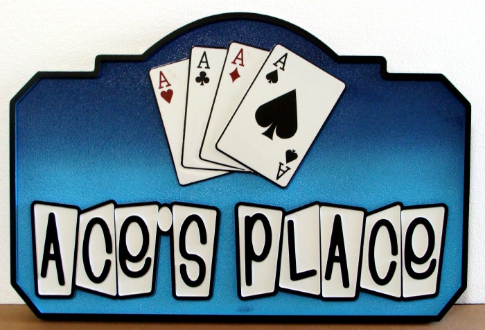 Y27340 - Carved Poker Hand Sports Bar Sign