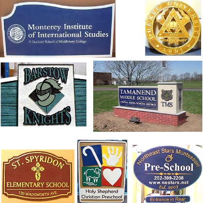 Carved Wood University Entrance Sign