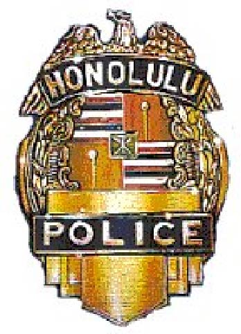 X33415 - Carved Wood Wall Plaque of Police Shield Badge for the City of Honolulu, Hawaii