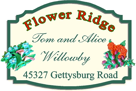 I18045 - Property Name and Address Sign with 3D Carved Flowers