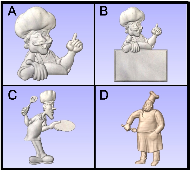 Q25902 - 3D Carved Chef Figures for Restaurant Signs