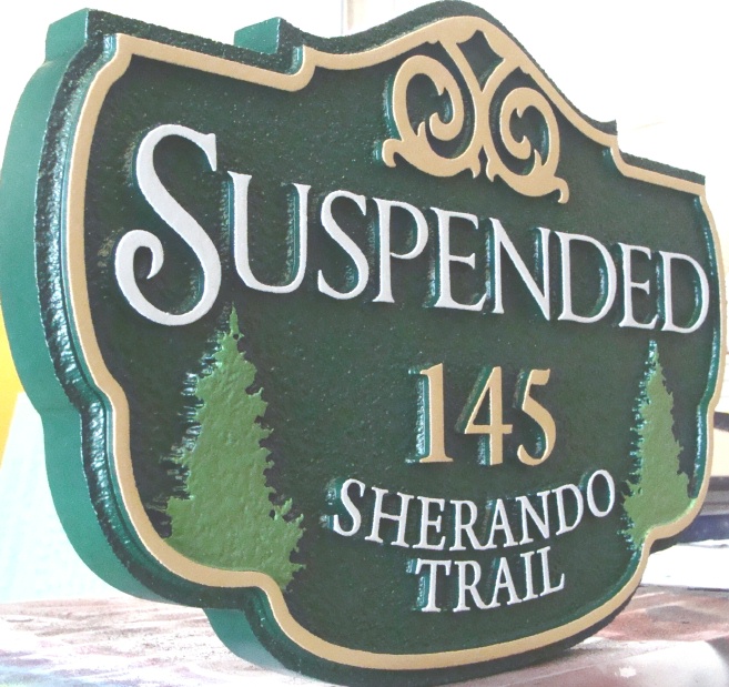 Custom Carved Wood House Signs From Art Signworks I18302 Carved Hdu Twin Fir Property Name And Address Sign Suspended