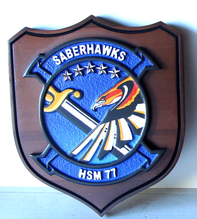 V31378 - Saberhawks HS 77 Navy Carved Wood Wall Plaque