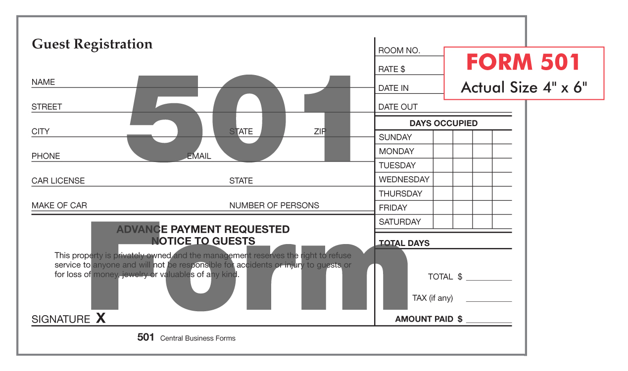Guest Registration, Registration cards and forms