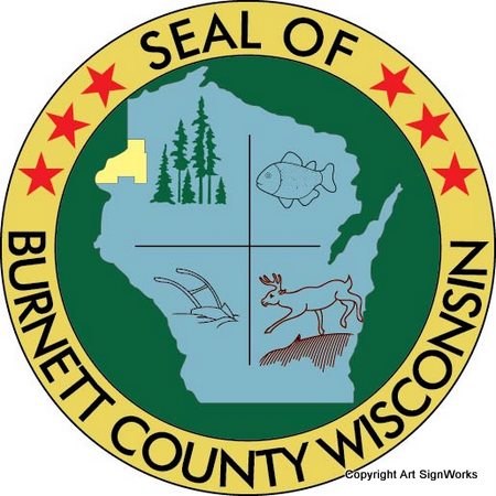 X33307 - Carved Wood Wall Plaque of the Seal of Burnett County, Wisconsin 