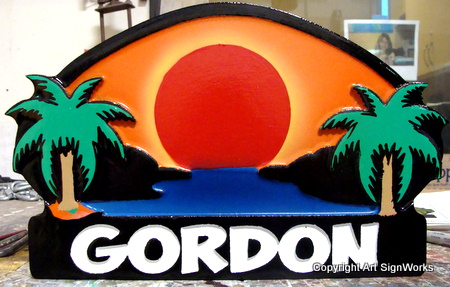 L21025 - Seashore Home Property Name Plaque with Setting Sun & Mountains