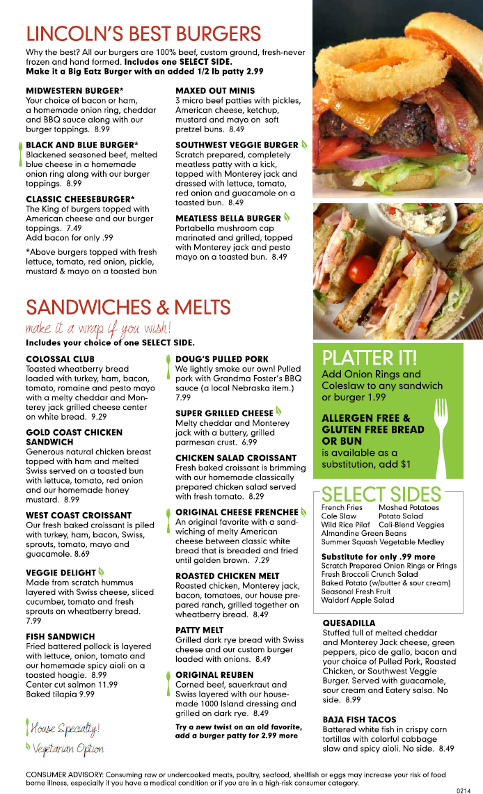 Lincoln NE MenuBreakfast, Lunch, Dinner Salad Bar