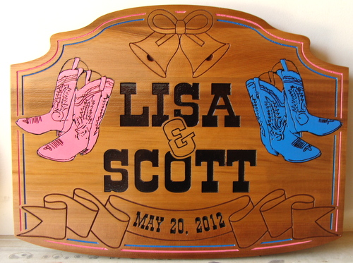 O24457 - Western Wedding Wall Plaque, Engraved Wood