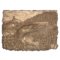 M22964 - 3D Carved Wood or HDU Fishing Scene with Muskie & Fishing Boat