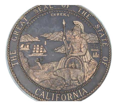 W32072 - Great Seal of California Carved Wood Wall Plaque, Bronze Finish