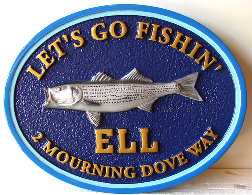 M22074 - Fishing Cabin Sign with Large-Mouth Bass Carving