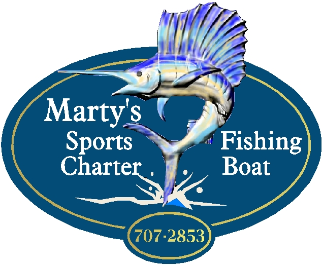 M2095- Carved Sailfish Fishing Charter Sign