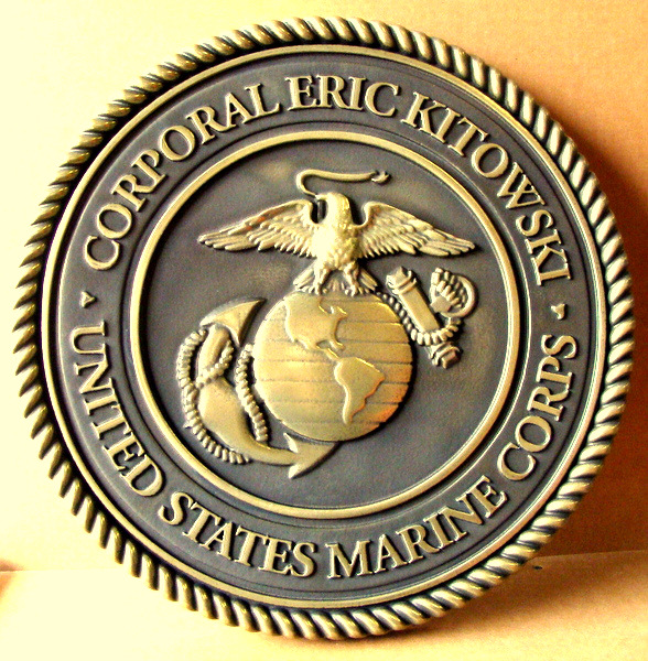 D Painted Wood Bronze Brass Silver Marine Corps Plaques