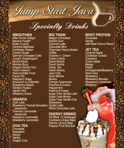 Jump Start Java Specialty Drinks Sign