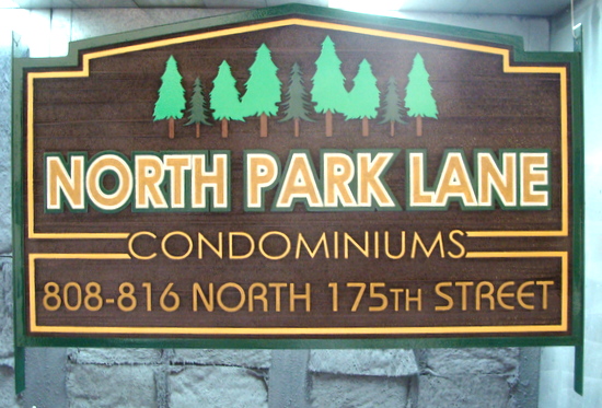 M22173 - Condominium Entrance Sign with  Evergreen Trees