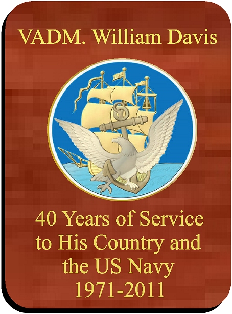 V31237 - Rectangular Mahogany Award or Service Plaque with Carved Navy Seal 