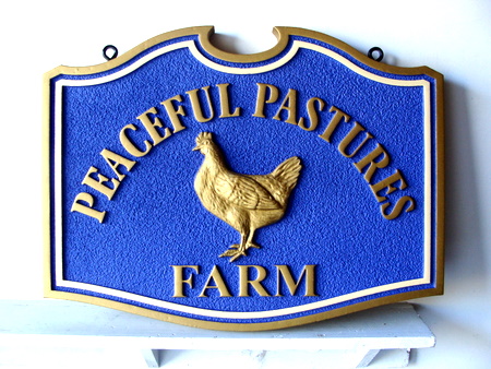 O24144 - Entrance Sign for Poultry Farm, with 3D Carved Chicken