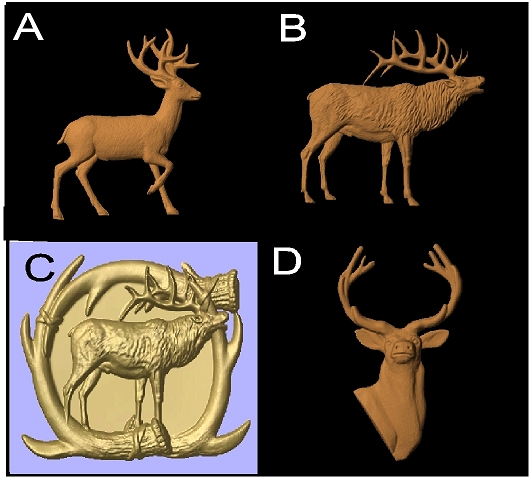 M22943 - Carved 3D Wood Appliques of Deer and Elk