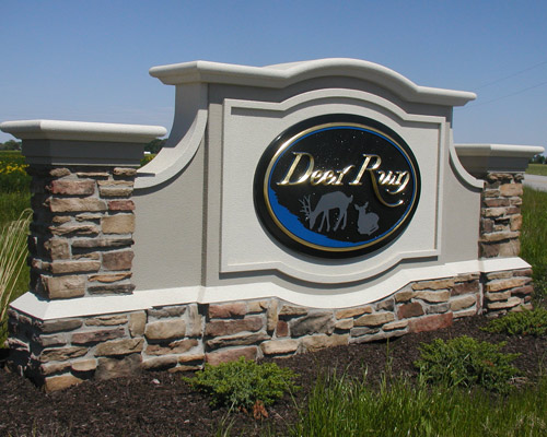 M6720 - Custom Monument Sign with Stone Pillars and Gold Leaf