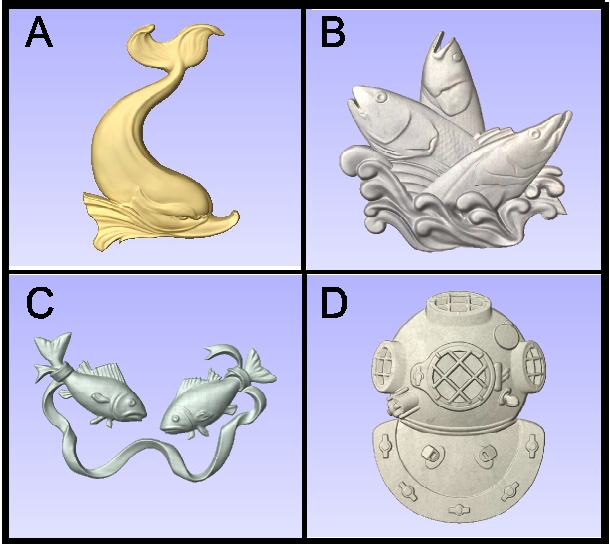 L21910 - Carved Stylized Fish and Divers Helmet