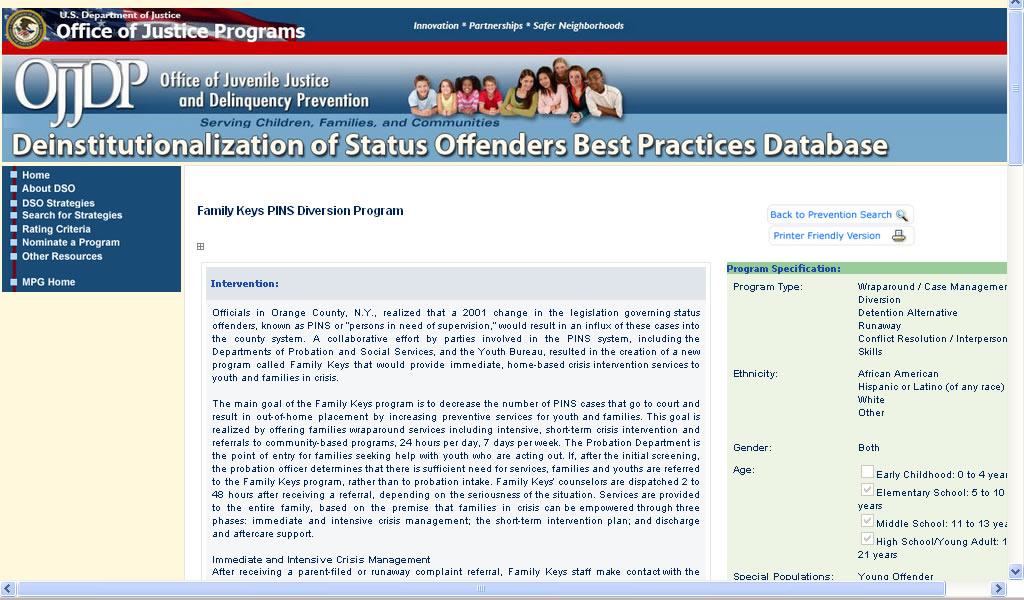 OJJDP Best Practice Database: Family Keys