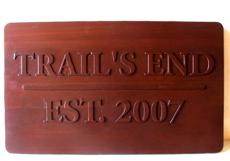 M22208 - Stained Redwood Name Sign for Cabin & Property "Trails End"