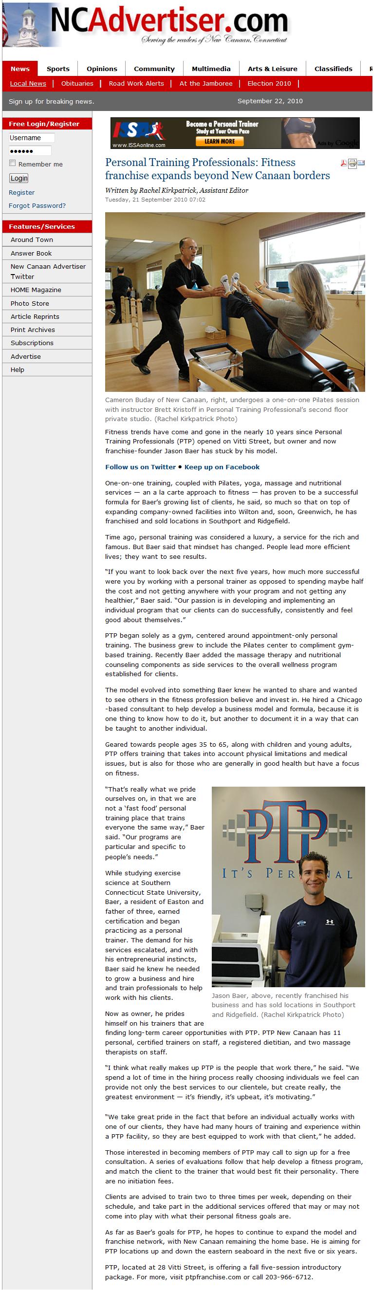 Fitness franchise expands beyond New Canaan borders | September 21, 2010