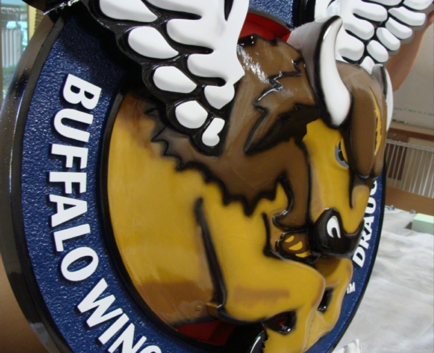 M8196 - Hand-carved Charging Buffalo Sign