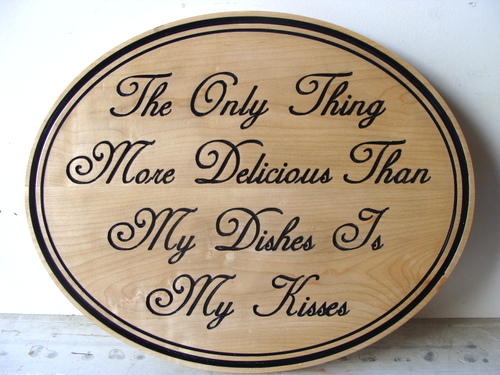N23004 - "Delicious Kisses" Engraved Cedar Wall Plaque for Kitchen