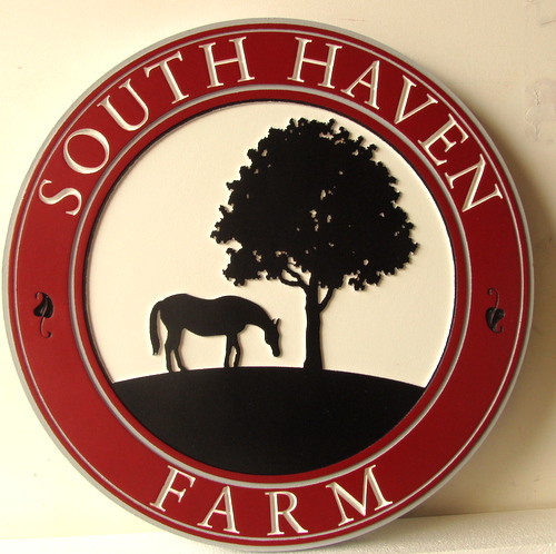 P25030 - Round Farm Sign with Horse and Tree