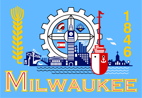 X33098 - Carved Wood Wall Plaque of the Flag of Milwaukee, Wisconsin