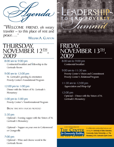 CFCB End Poverty Leadership Summit Agenda