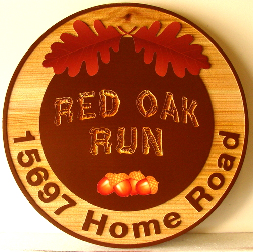 M22218 - Round Carved Cedar Property Name and Address Plaque