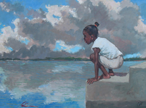Quince Quaintance painting “Girl and Clouds”