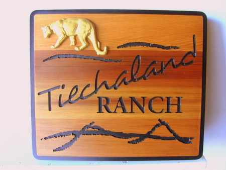 O24444 - Engraved Cedar Ranch Sign with 3D Carved Mountain Lion
