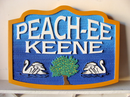 M22057 - Carved sandblasted HDU Peachee Keene Lake Home Sign with Two Swans a'Swimming