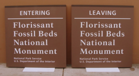 G16010 -Carved Cedar National Monument Entrance and Exit Signs (Hanging from Post Beam)