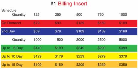 Text #1: "Mailing/Billing Insert": Flat: 3.6" x 8.5" 4/1