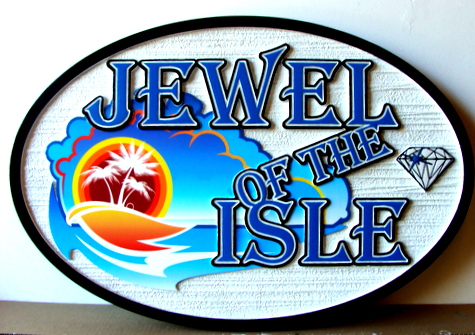 L21023 - Carved HDU Jewelry Store Sign "Jewel of the Isle"
