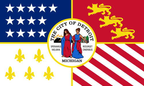 X33073 - Carved Wood Wall Plaque of the Flag of the City of Detroit, Michigan