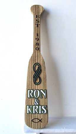 M22193 -  Wooden Address Sign in Shape of Canoe Paddle