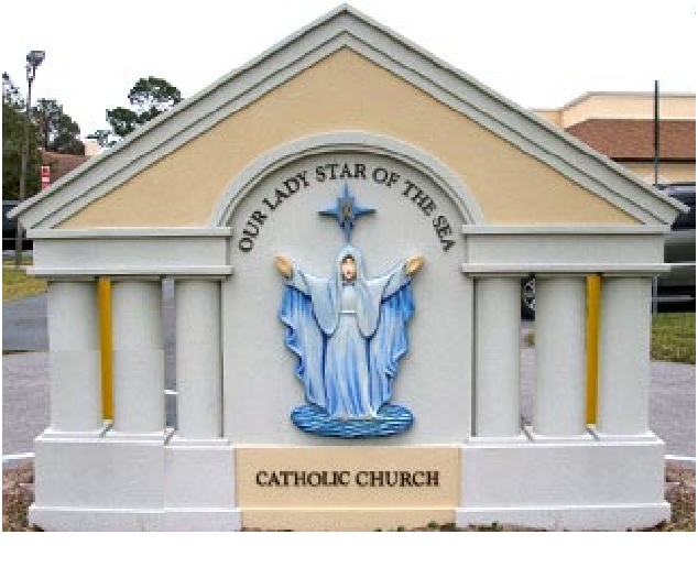 D13011 - Entrance Monument Sign for Roman Catholic Church, with Sculpture