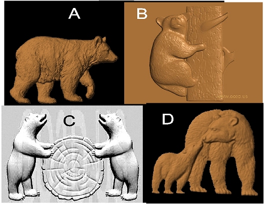 M22937 - Carved 3D Wood Appliques of Bears