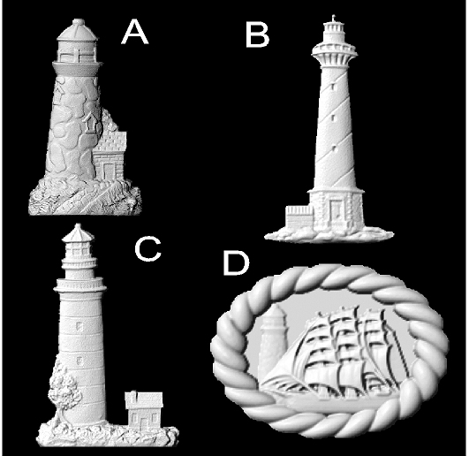 L21916 - Carved 3D Wood Appliques (Lighthouses, Clipper Ship)