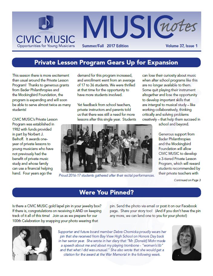 Civic Music Newsletter Winter/Spring 2017