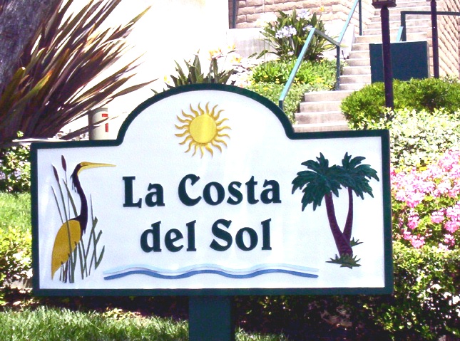 L21010 - Sandblasted Palm Tree &amp; Egret Seashore  Sign