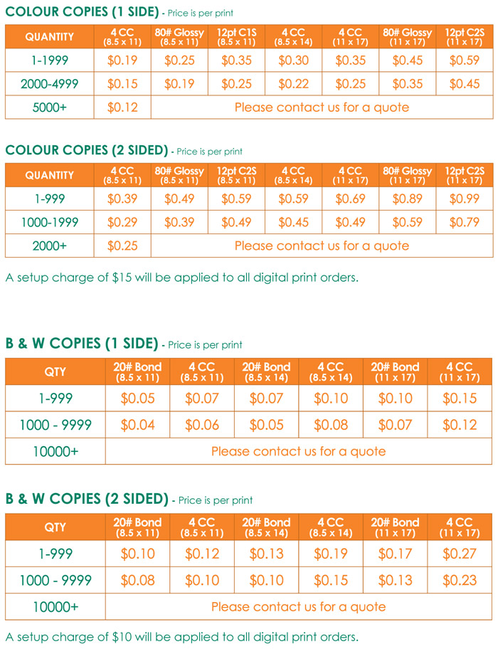 B&amp;W / Colour Copies (Price List)