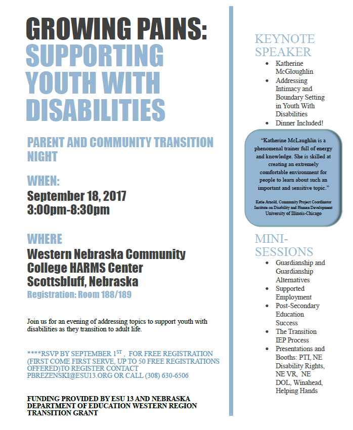 GROWING PAINS: Supporting Youth with Disabilities - Parent and Community Transition Night in Scottsbluff