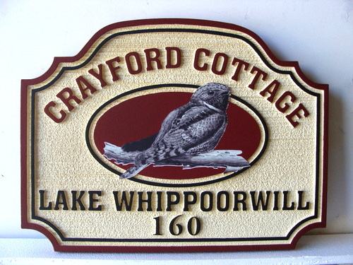 M22085A - Lake Cottage Property Name and Address Sign, with Whipporwill Bird